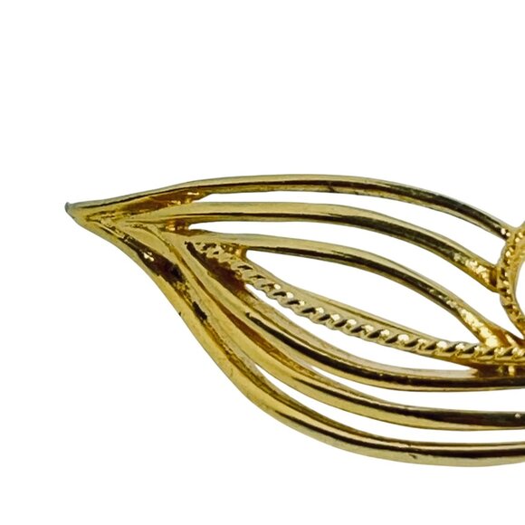 Vintage Gold Tone & Faux Pearl Leaf Brooch Elegant Jewelry Accessory (5749) - Picture 3 of 4
